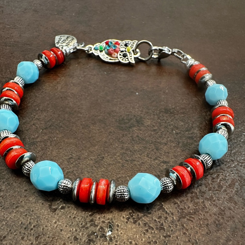 Beaded Bracelet with Orange and Blue Accents